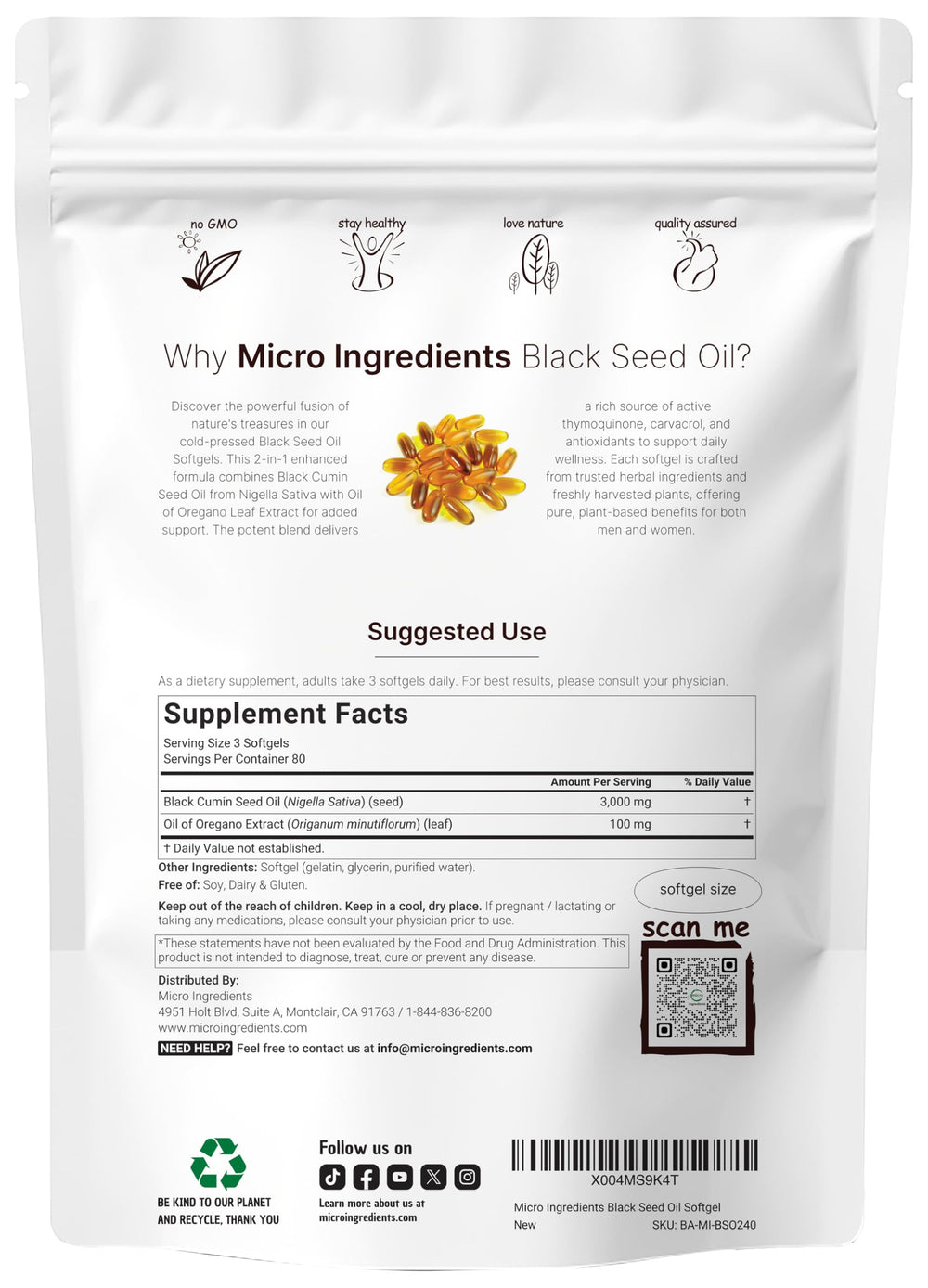Close-up view of Micro Ingredients Black Seed Oil Softgels capsules