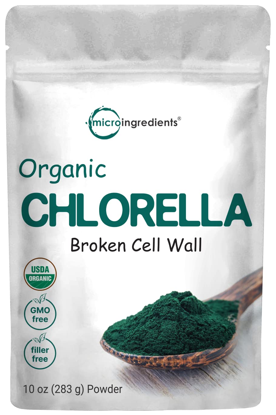Micro Ingredients Organic Chlorella Powder 10 oz with broken cell wall
