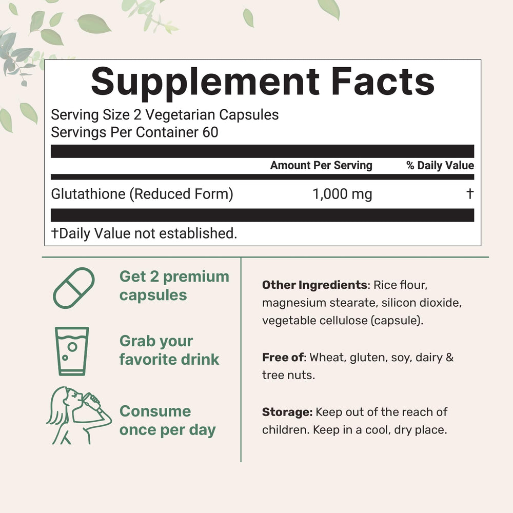 Close-up view of Glutathione 1,000mg capsules