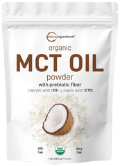 Micro Ingredients MCT Oil Powder bottle shows 70/30 C8/C10 blend for keto routines