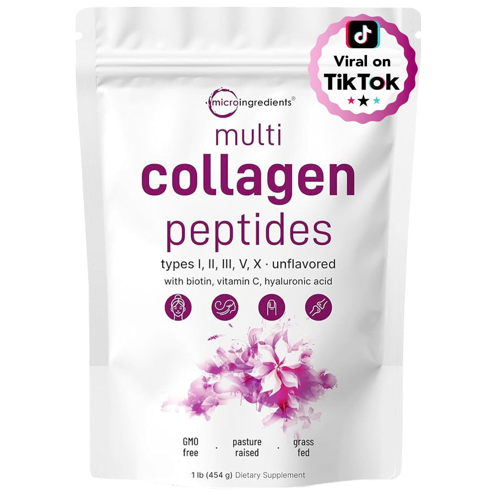 Bottle of Micro Ingredients multi-collagen peptides powder 16oz
