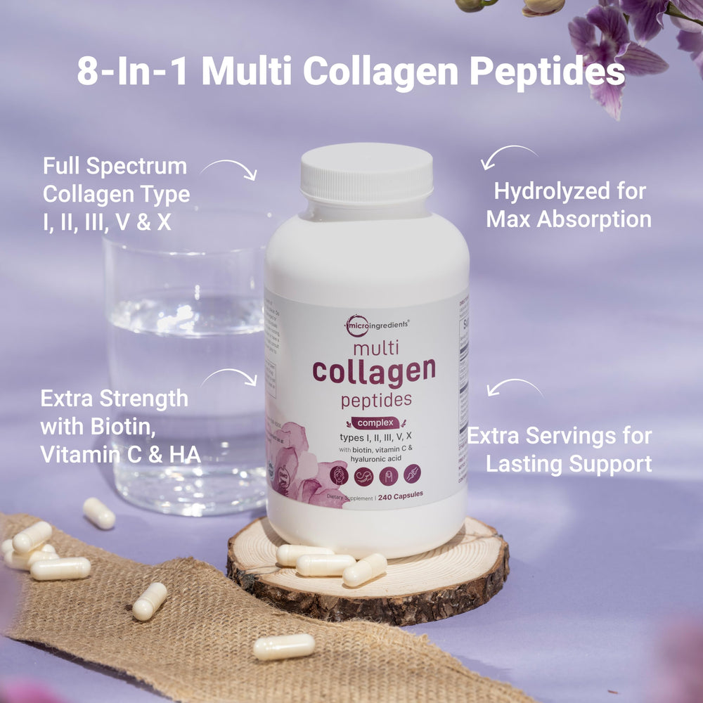 Close-up of the product label listing collagen types I–X