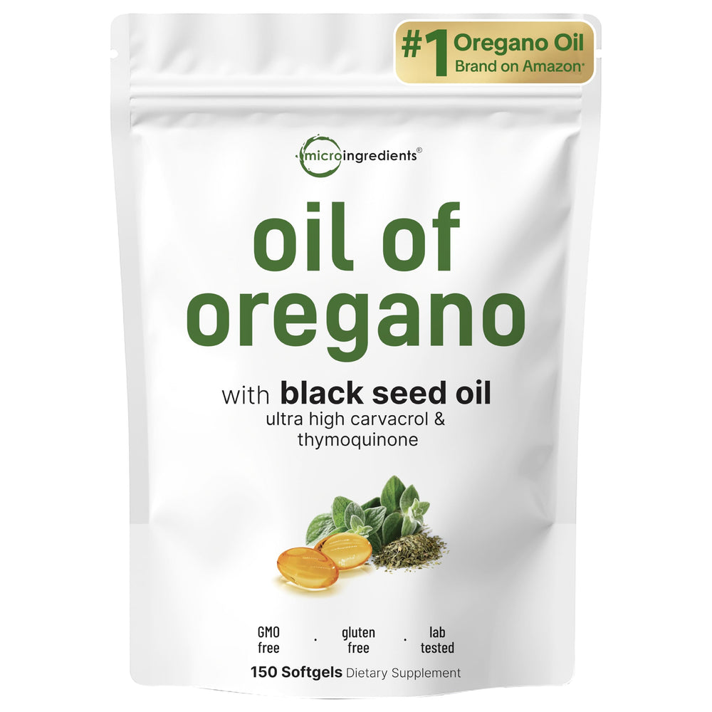 Micro Ingredients Oil of Oregano softgels 150-count 2-in-1 formula with black seed oil