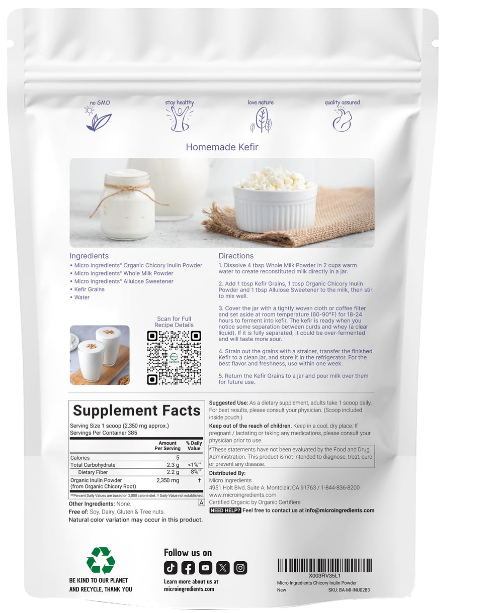 Back panel with nutrition facts for Organic Inulin Powder 2lb