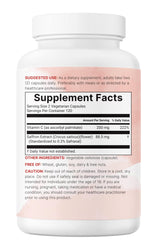Lab test certification badge with saffron supplement bottle