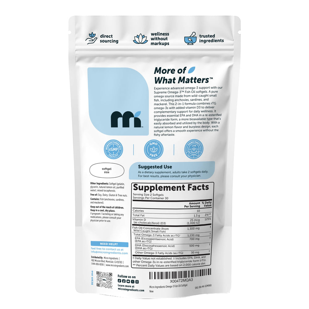 Micro Ingredients supplement bottle beside ruler showing size and count transparency