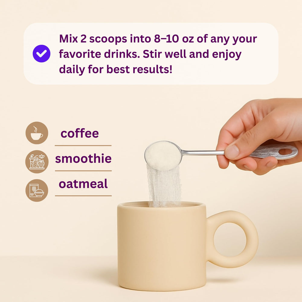Unflavored collagen powder dissolving in a drink