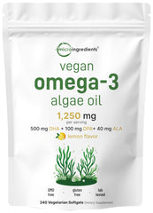 Bottle of Micro Ingredients Vegan Omega-3 Algae Oil softgels (240-count).