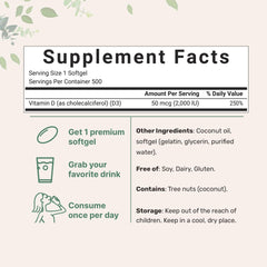 Close-up of Vitamin D3 softgels with virgin coconut oil