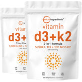 Front view of Micro Ingredients Vitamin D3 + K2 2-pack bottle