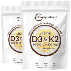 Micro Ingredients Vitamin D3 + K2 softgels bottle for easy daily supplementation.