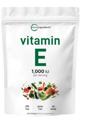 Macro view of Micro Ingredients Vitamin E 1000IU bottle with 240 softgels