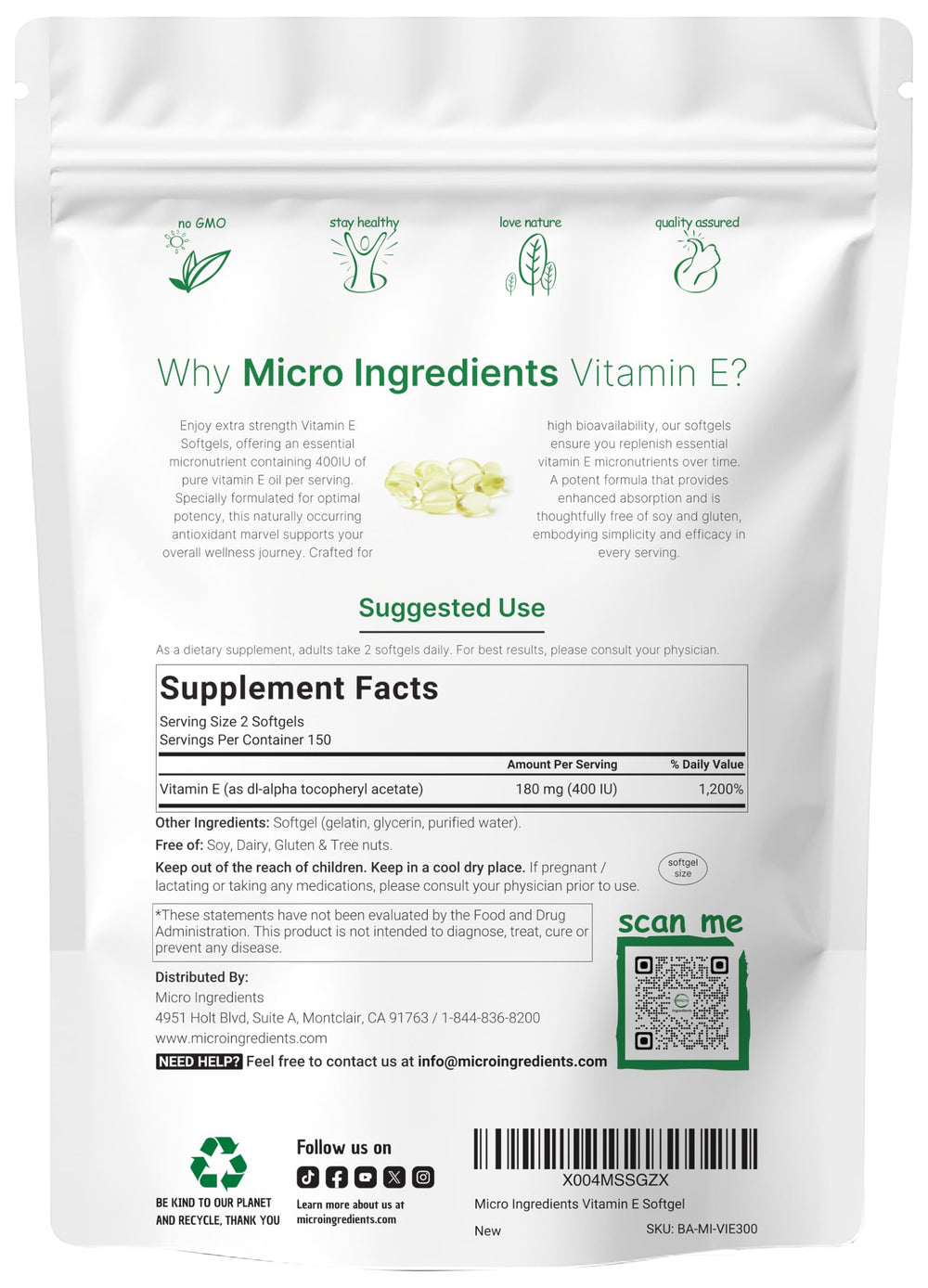 Close-up of Vitamin E 400IU softgels in bottle