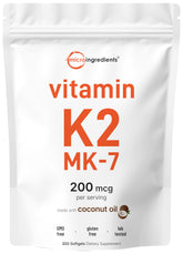 Micro Ingredients Vitamin K2 MK-7 200 mcg softgels with coconut oil carrier