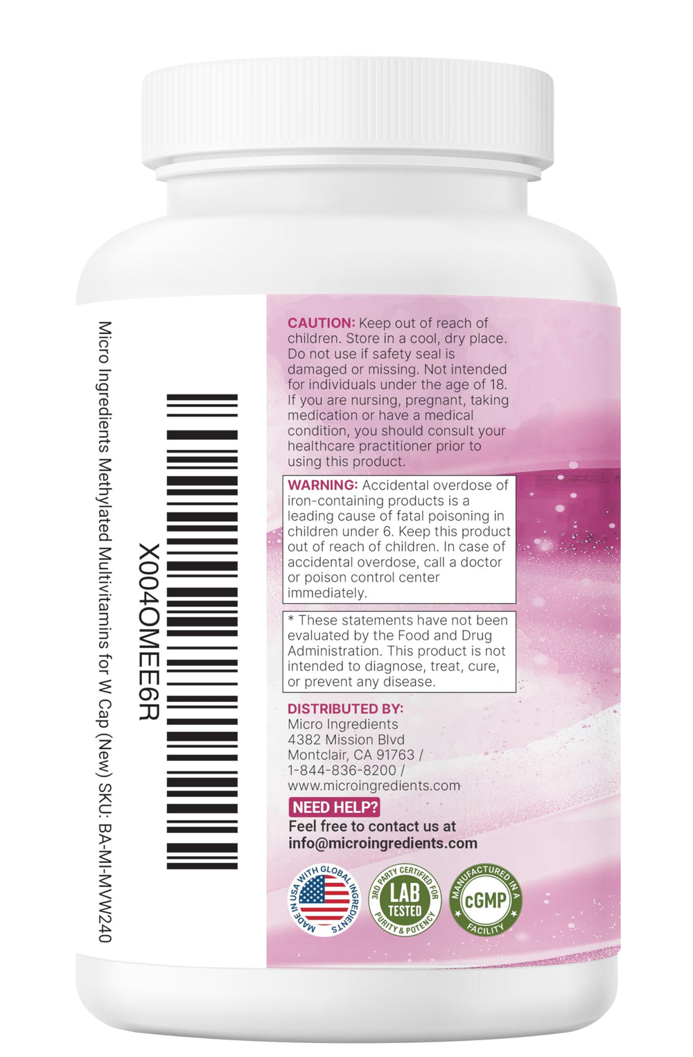 Back of bottle with serving size and ingredient list