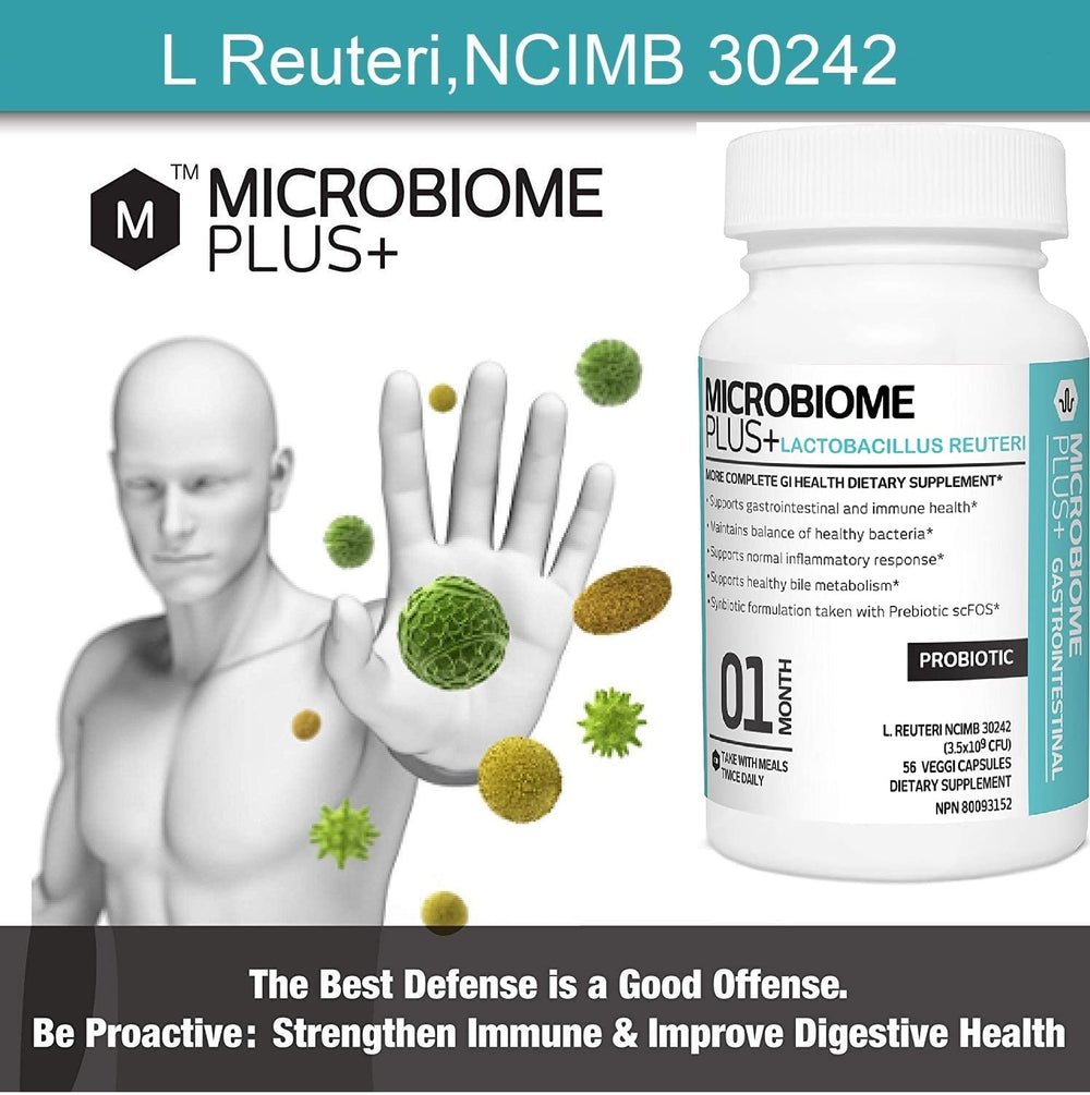 Microbiome Plus packaging and use scene emphasizes allergy-safe, gluten-free formula