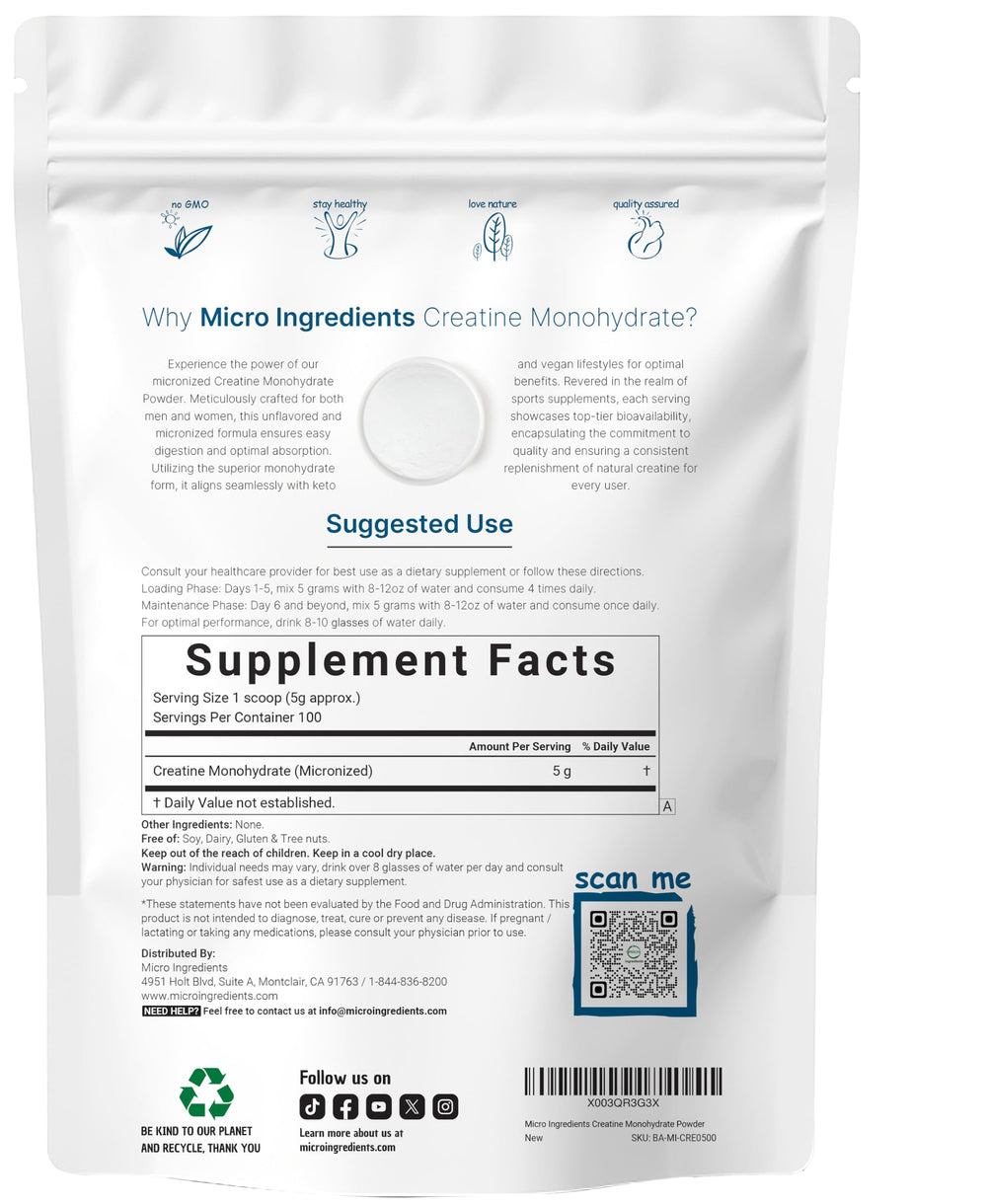 Micronized creatine monohydrate powder, unflavored