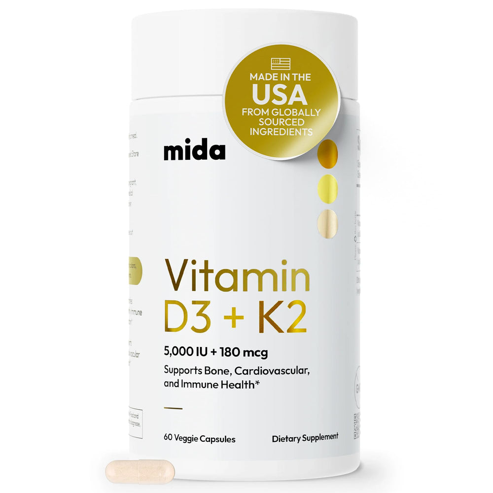 Mida Health D3 K2 bottle front label