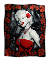 Norma Jeane as Marilyn Throw Blanket - Red Roses displayed on a bed