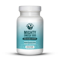 Mighty Omega 1000 bottle and capsules