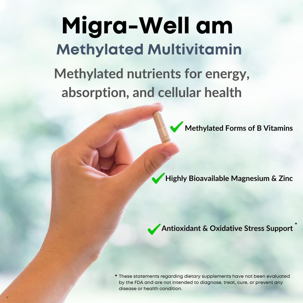 Active methylated vitamins in Migra-Well AM (5-MTHF, methylcobalamin, P5P)