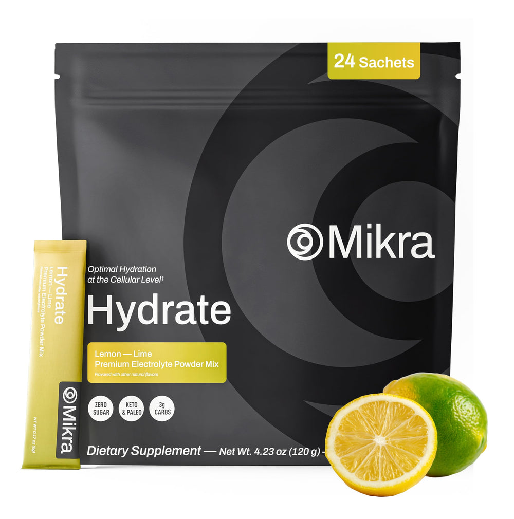 Mikra Hydrate Lemon Lime electrolyte packets, 24-pack