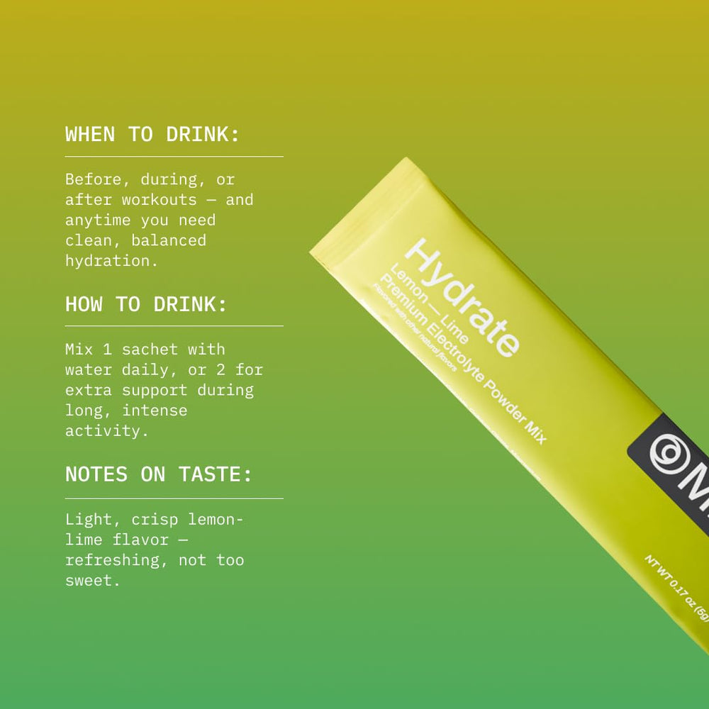 Close-up of Mikra Hydrate single-serve electrolyte packets