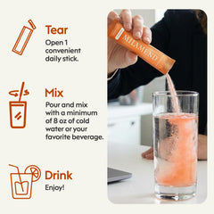 milamend powder beside measuring spoon for size and portion comparison and accurate dosing