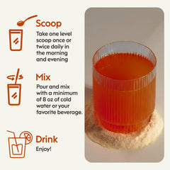 milamend scoop beside measuring spoon, illustrating accurate portion and simple use