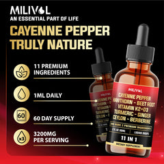 Beet Root, Garlic, and Ginger in MILIVOL 11in1 Cayenne Pepper Drops