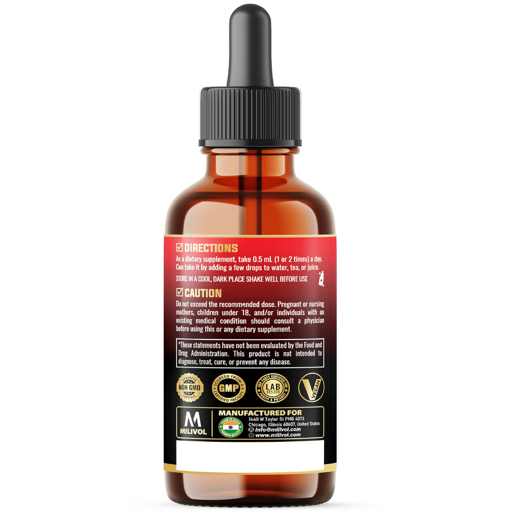 Dosage guide for MILIVOL 11in1 Berry Mix showing 0.5 ml per day