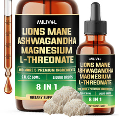 MILIVOL 8in1 Lions Mane liquid drops bottle, 60ml (2oz)