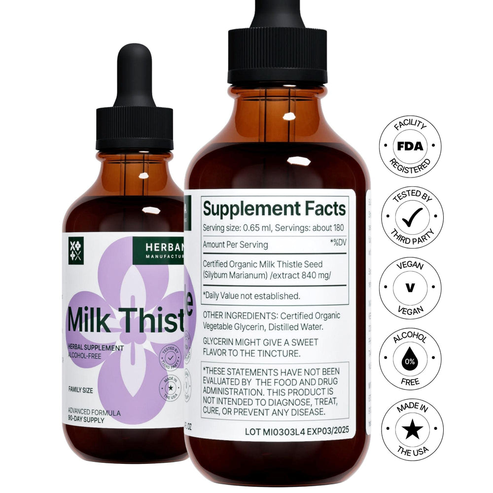 Milk Thistle liquid extract bottle label close-up