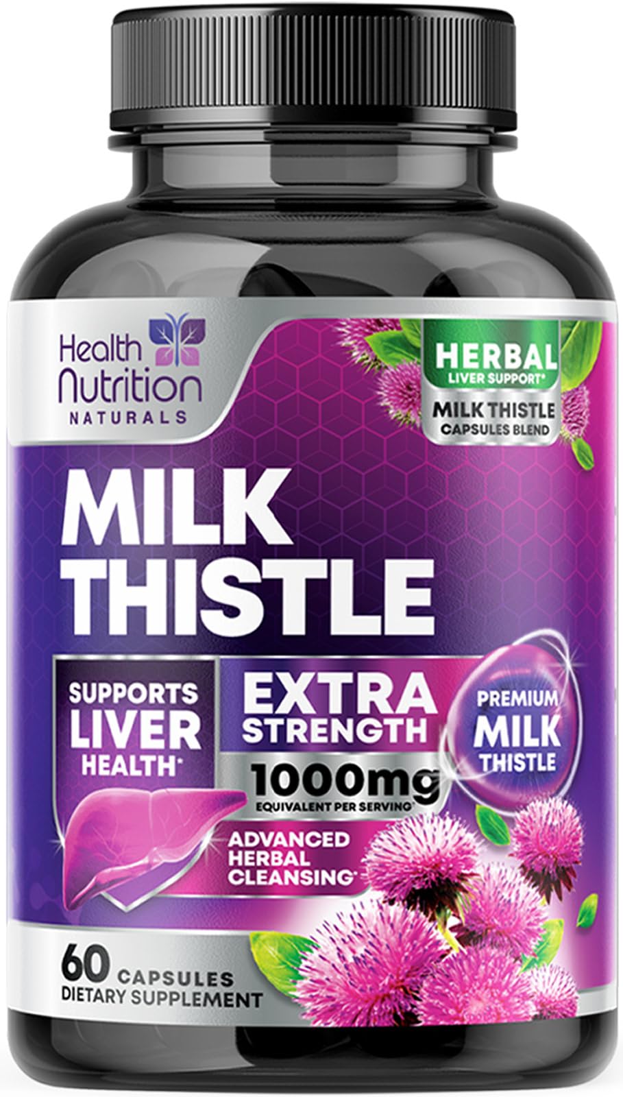 Milk Thistle 1000mg bottle with 60 capsules