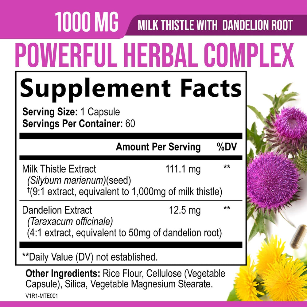 Close-up of Milk Thistle supplement bottle label
