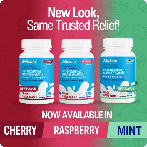 Milkaid packaging and tablets on a white background