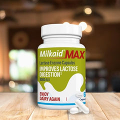 Front packshot of Milkaid Max capsules, 60 unflavored