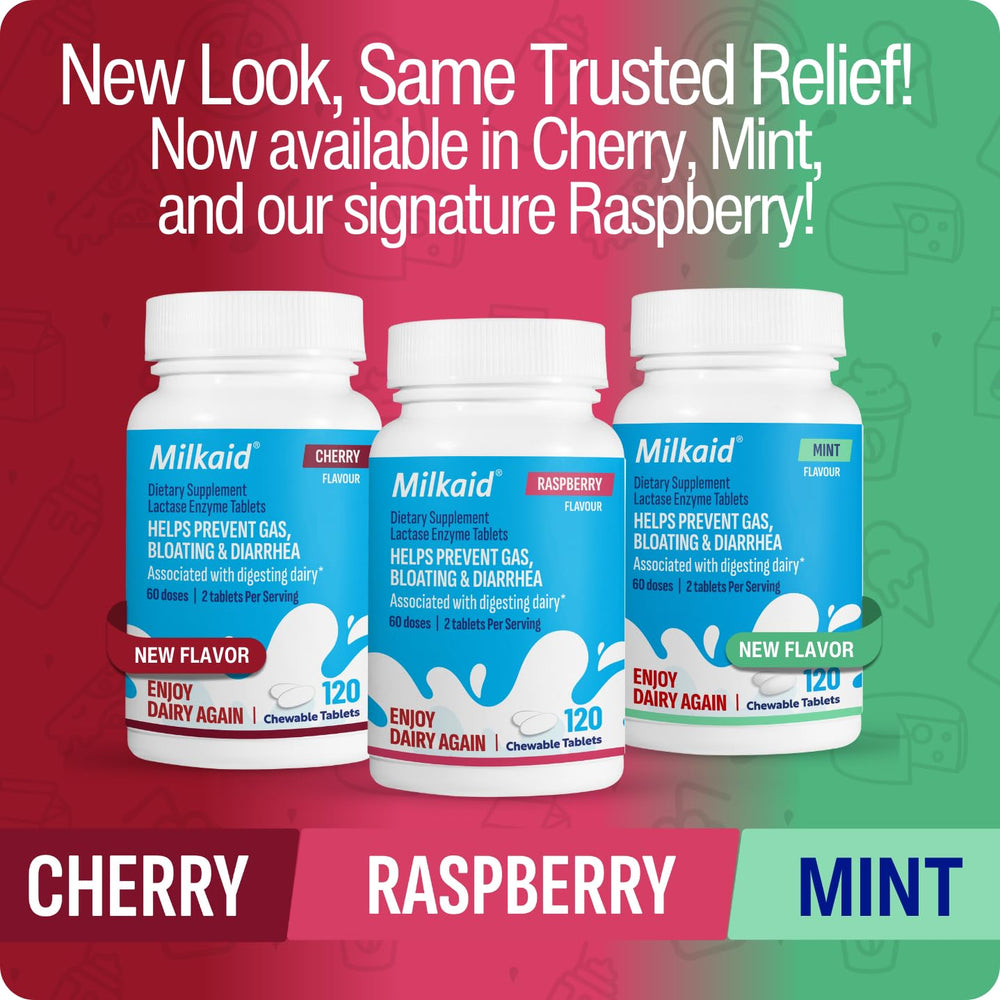 Close-up of Milkaid raspberry chewable tablet