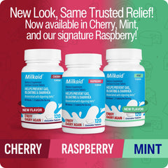 Close-up of Milkaid raspberry chewable tablet