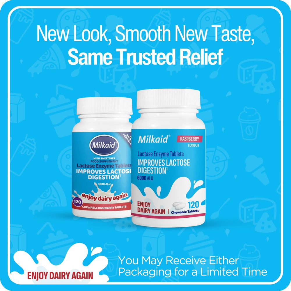 Milkaid Raspberry flavor chewables packaging