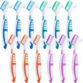 Mimorou 12-piece denture brush set in blue with non-slip ergonomic handle