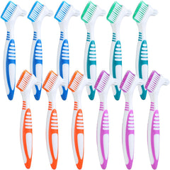 Mimorou 12-piece denture brush set in blue with non-slip ergonomic handle