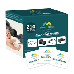 Mindful Design Lens Cleaning Wipes 210ct packaging close-up