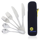 Mindful eating portion control flatware set with zippered neoprene pouch