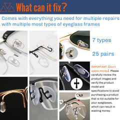 Assorted nose pads and tools for eyewear