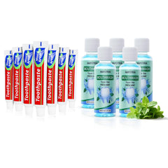 Mini mint mouthwash bottle, 35ml (1.2oz), blue packaging