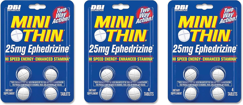 Front view of Mini Thin DBI Ephedrizine blister pack showing 4-count pills