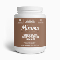 Minimo Nutrition Whey Isolate bottle on the counter for convenient post-workout recovery.