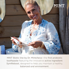 Close-up of a bright smile after using Mint Biotic toothpaste