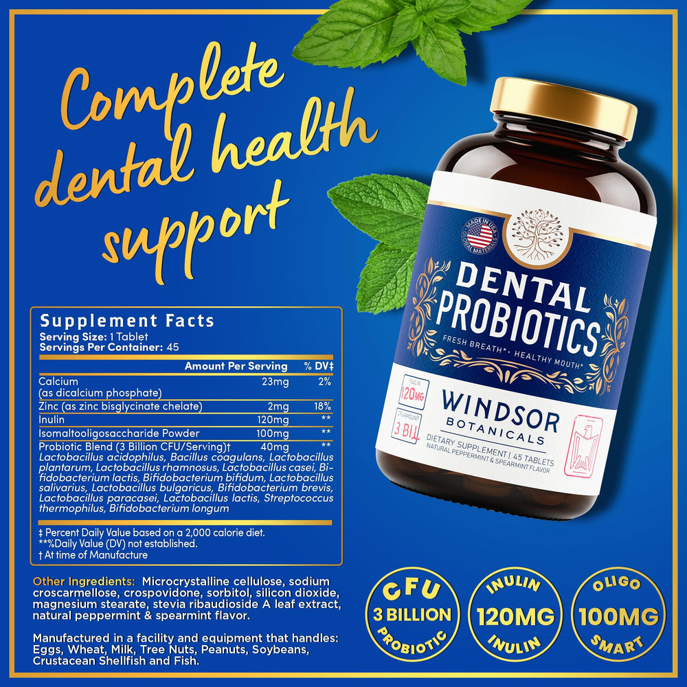 Mint-flavored dental probiotic tablets for bad breath